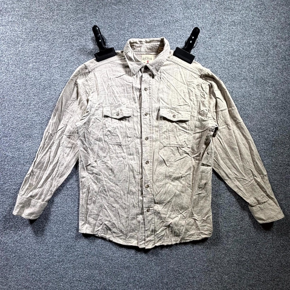 RedHead Brand Co Flannel Shirt Mens Medium Beige Cotton Button Up RHF187396W